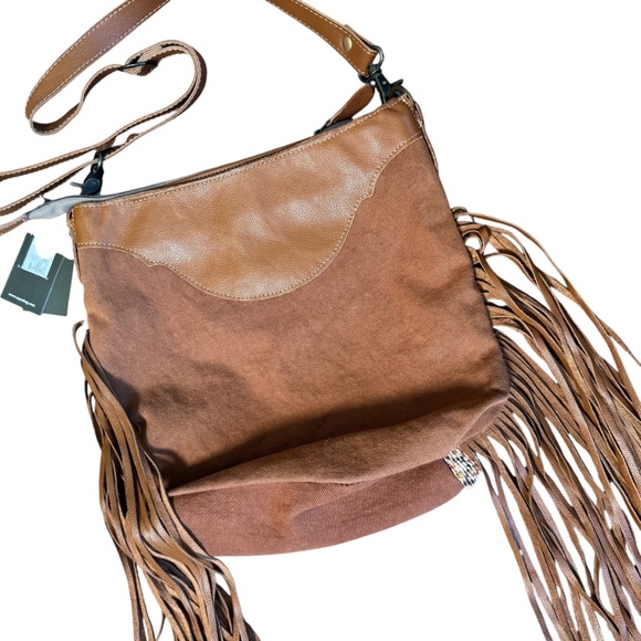 Myra Bag Accelerate Hand Tooled Fringe Tapestry Bag - Picture 6 of 9